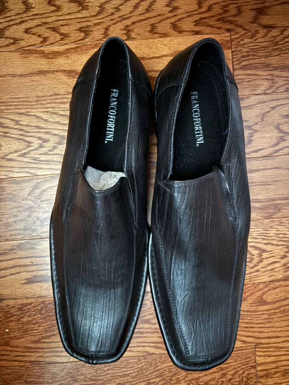 Franco Fortini Black Leather Slip-On Loafers